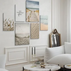 Set De Tableaux Plage Mer Plantes Nature 90cm x 80cm - Parfait pour décorer votre salon, chambre ou bureau avec un design unique