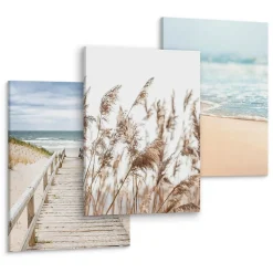 Set De Tableaux Plage Mer Pont Plantes 90cm x 40cm - Parfait pour décorer votre salon, chambre ou bureau avec un design unique et