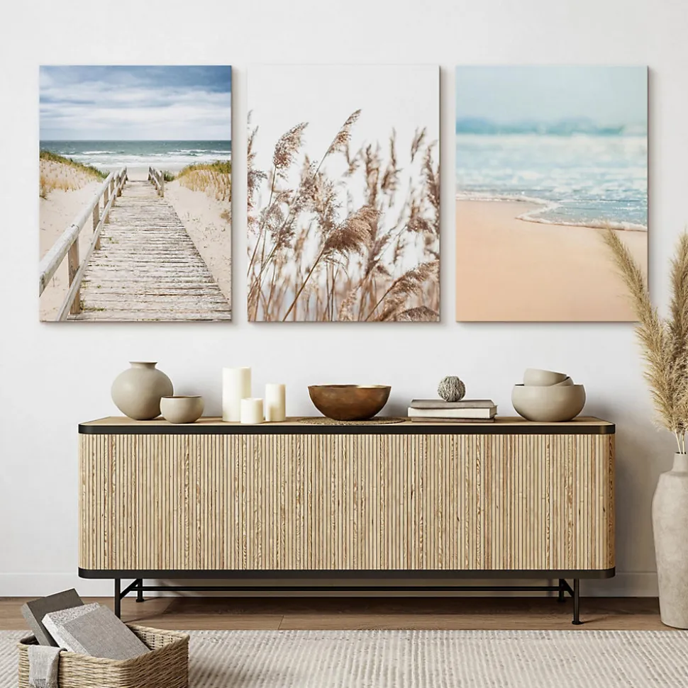 Set De Tableaux Plage Mer Pont Plantes 90cm x 40cm - Parfait pour décorer votre salon, chambre ou bureau avec un design unique et