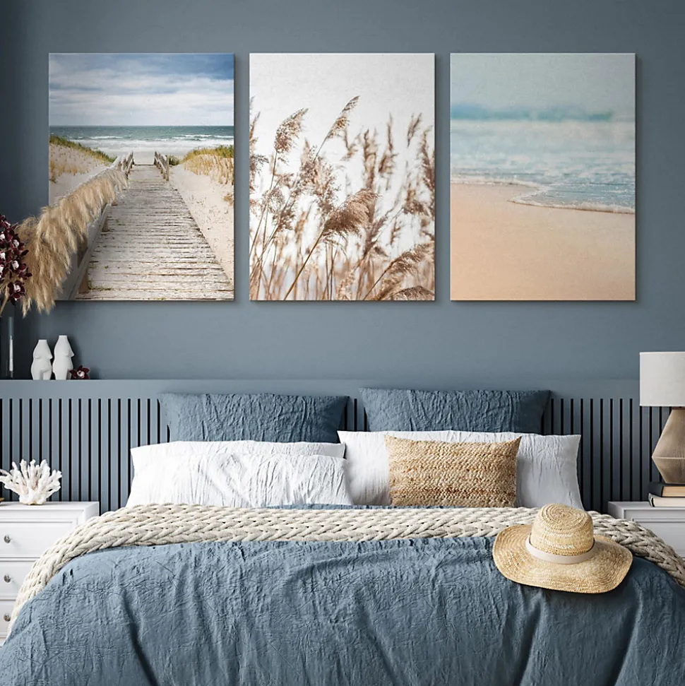Set De Tableaux Plage Mer Pont Plantes 90cm x 40cm - Parfait pour décorer votre salon, chambre ou bureau avec un design unique et