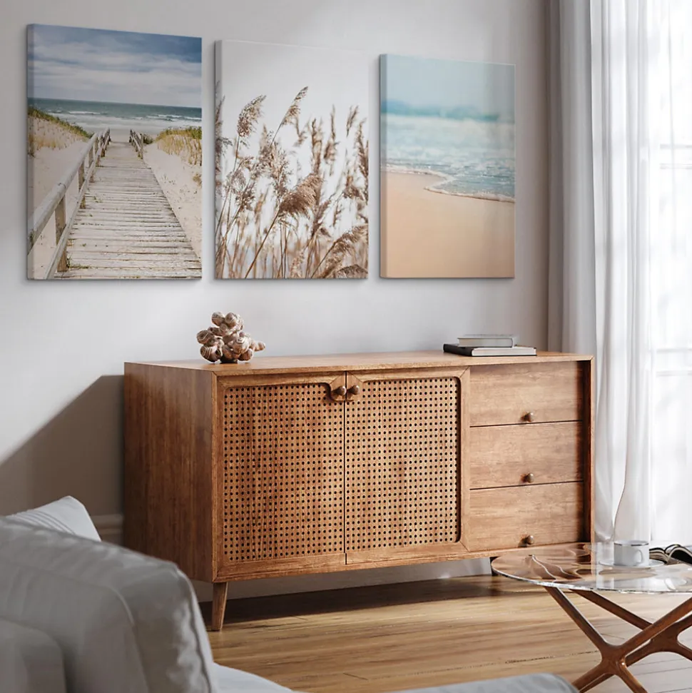 Set De Tableaux Plage Mer Pont Plantes 90cm x 40cm - Parfait pour décorer votre salon, chambre ou bureau avec un design unique et