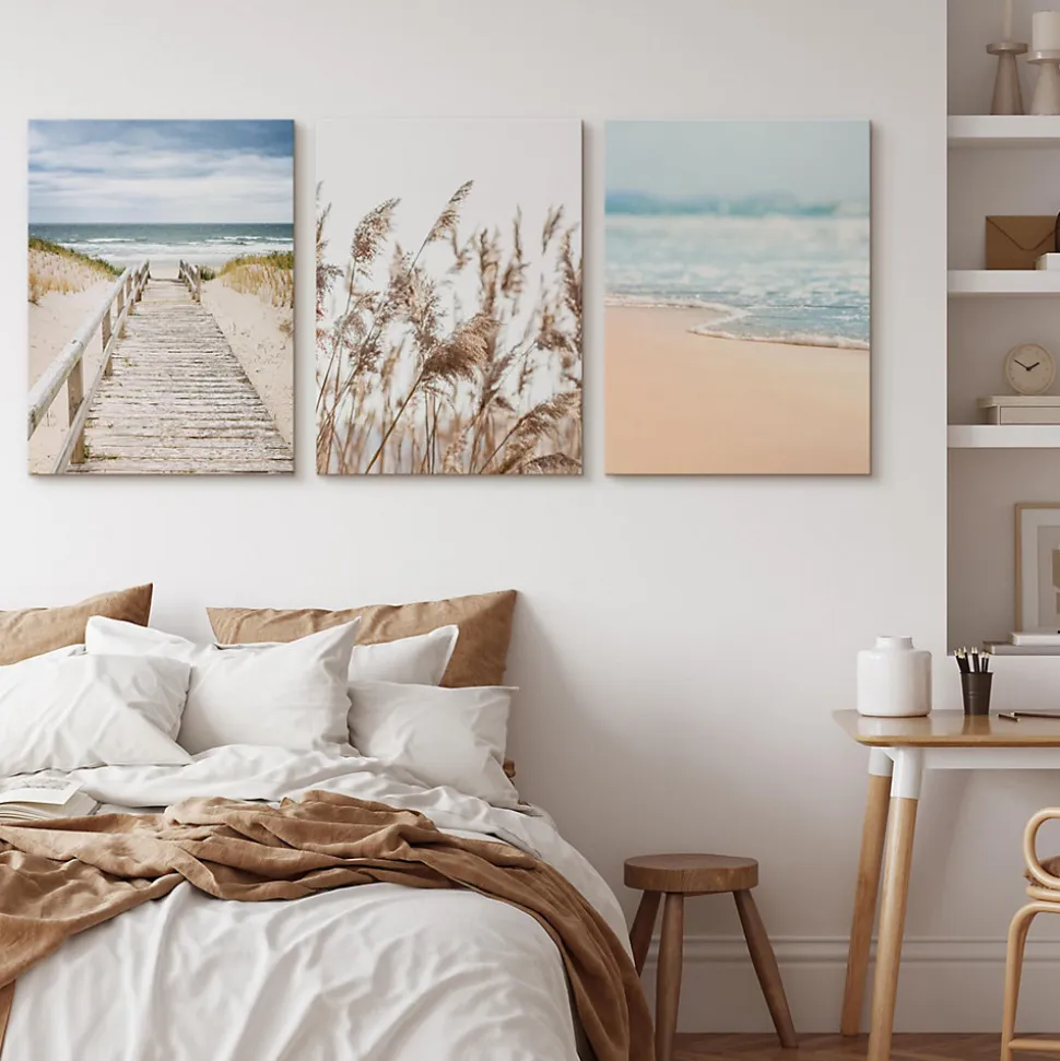 Set De Tableaux Plage Mer Pont Plantes 90cm x 40cm - Parfait pour décorer votre salon, chambre ou bureau avec un design unique et