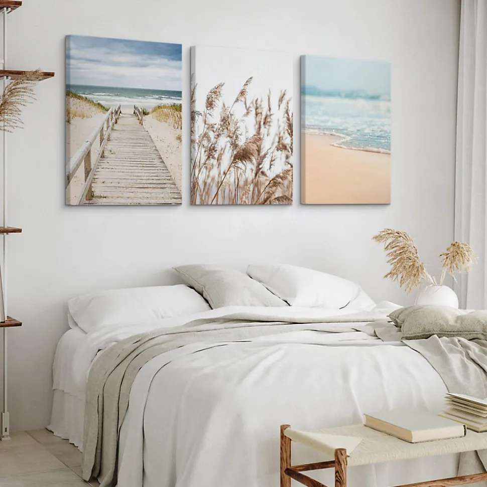 Set De Tableaux Plage Mer Pont Plantes 90cm x 40cm - Parfait pour décorer votre salon, chambre ou bureau avec un design unique et