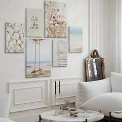 Set De Tableaux Plage Plantes Citation 90cm x 80cm - Parfait pour décorer votre salon, chambre ou bureau avec un design unique et
