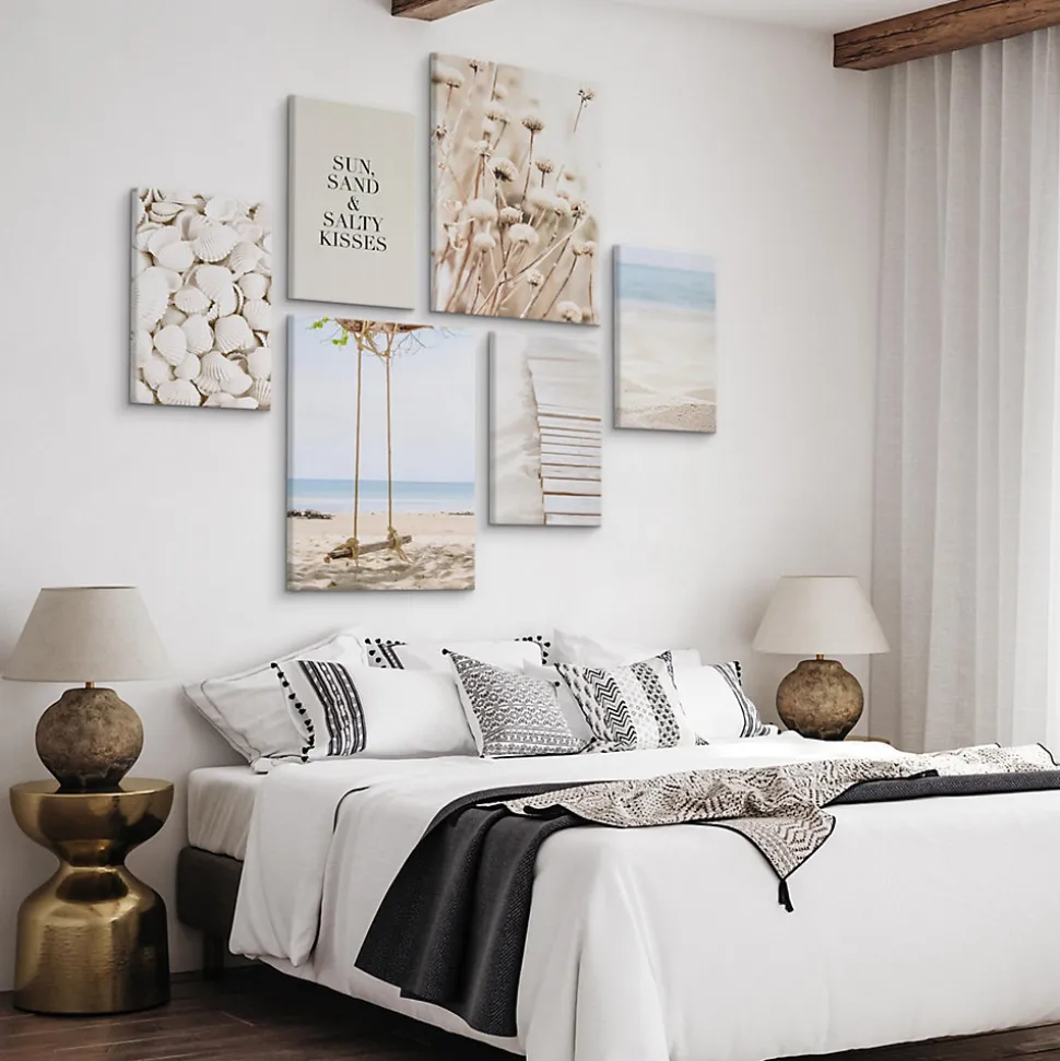 Set De Tableaux Plage Plantes Citation 90cm x 80cm - Parfait pour décorer votre salon, chambre ou bureau avec un design unique et