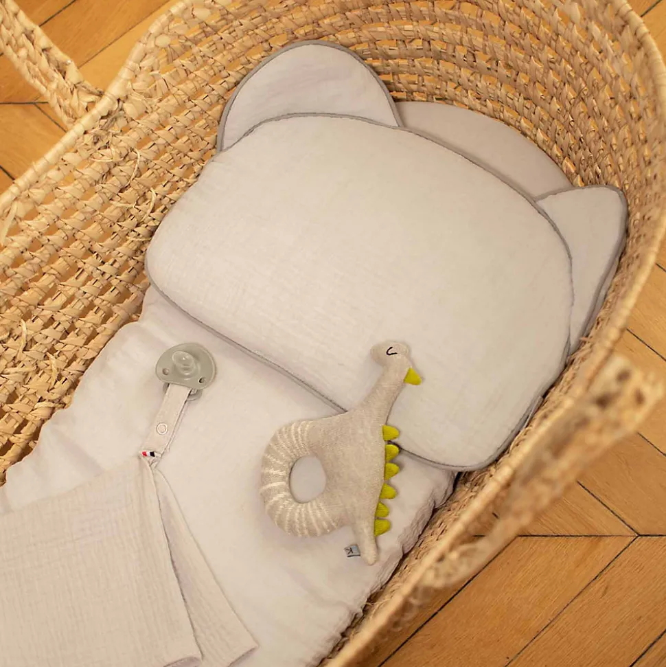 SEVIRA KIDS Oreiller bébé plat ourson en gaze de coton Jeanne