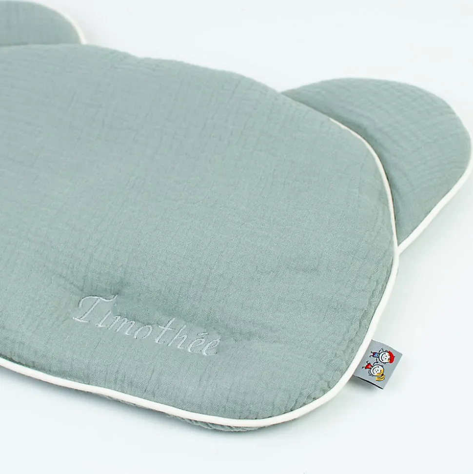 SEVIRA KIDS Oreiller bébé plat ourson en gaze de coton Jeanne