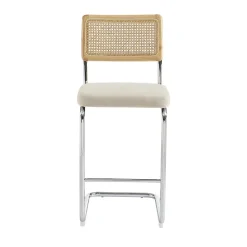 Skana - Lot de 2 chaises de bar en velours côtelé pieds chrome H66cm - Beige