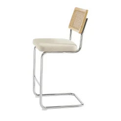 Skana - Lot de 2 chaises de bar en velours côtelé pieds chrome H66cm - Beige