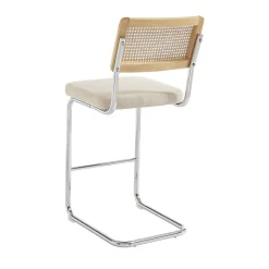 Skana - Lot de 2 chaises de bar en velours côtelé pieds chrome H66cm - Beige