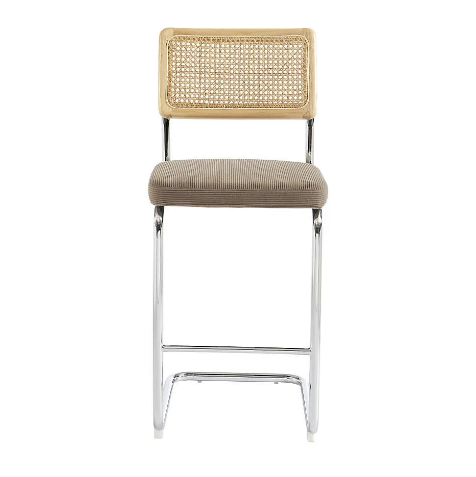 Skana - Lot de 2 chaises de bar en velours côtelé pieds chrome H66cm - Taupe