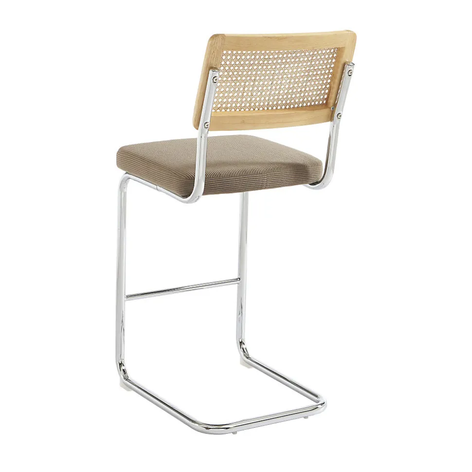 Skana - Lot de 2 chaises de bar en velours côtelé pieds chrome H66cm - Taupe