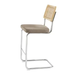 Skana - Lot de 2 chaises de bar en velours côtelé pieds chrome H66cm - Taupe