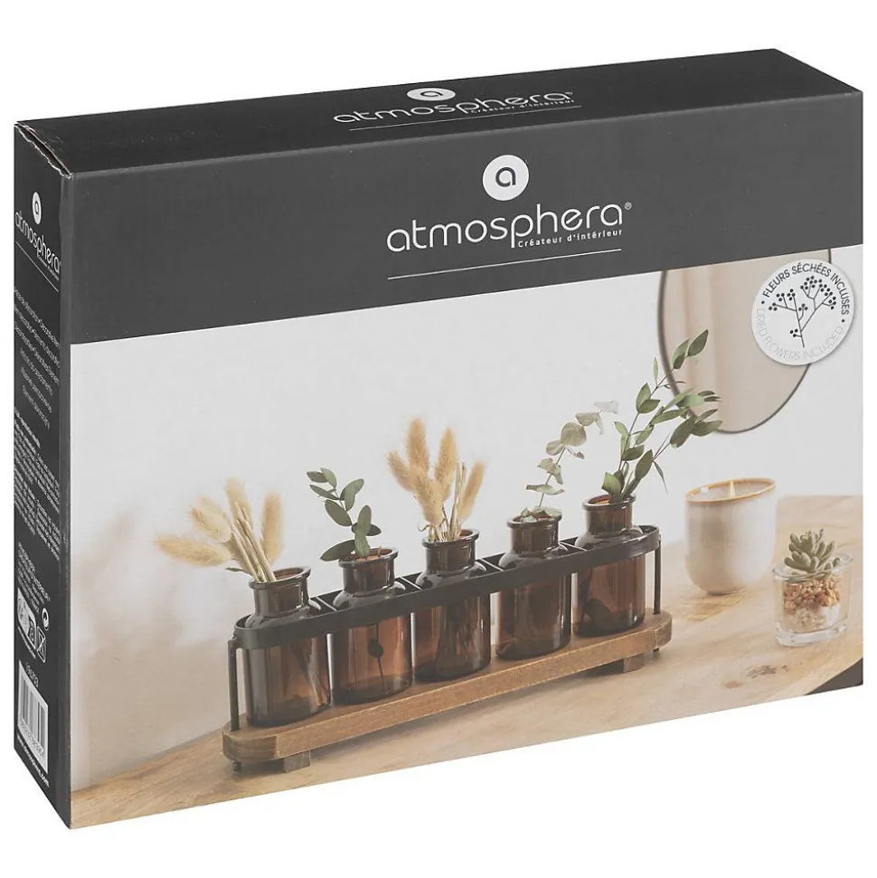 Soliflore 5 fleurs en bois H34cm - Atmosphera