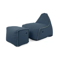 Soo Santaï Buddy's Rest fauteuil poire + repose pieds 90x60x85/45x60x35cm interieur dehoussable, Bleu jeans, sans polystyrène