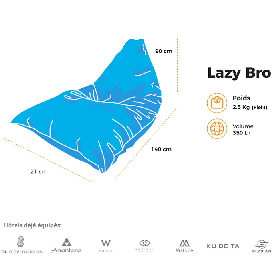 Soo Santaï Lazy Bro Indoor fauteuil poire 140 x 120 x 90cm intérieur déhoussable, avec poignées et surpiqûres, Bleu jeans