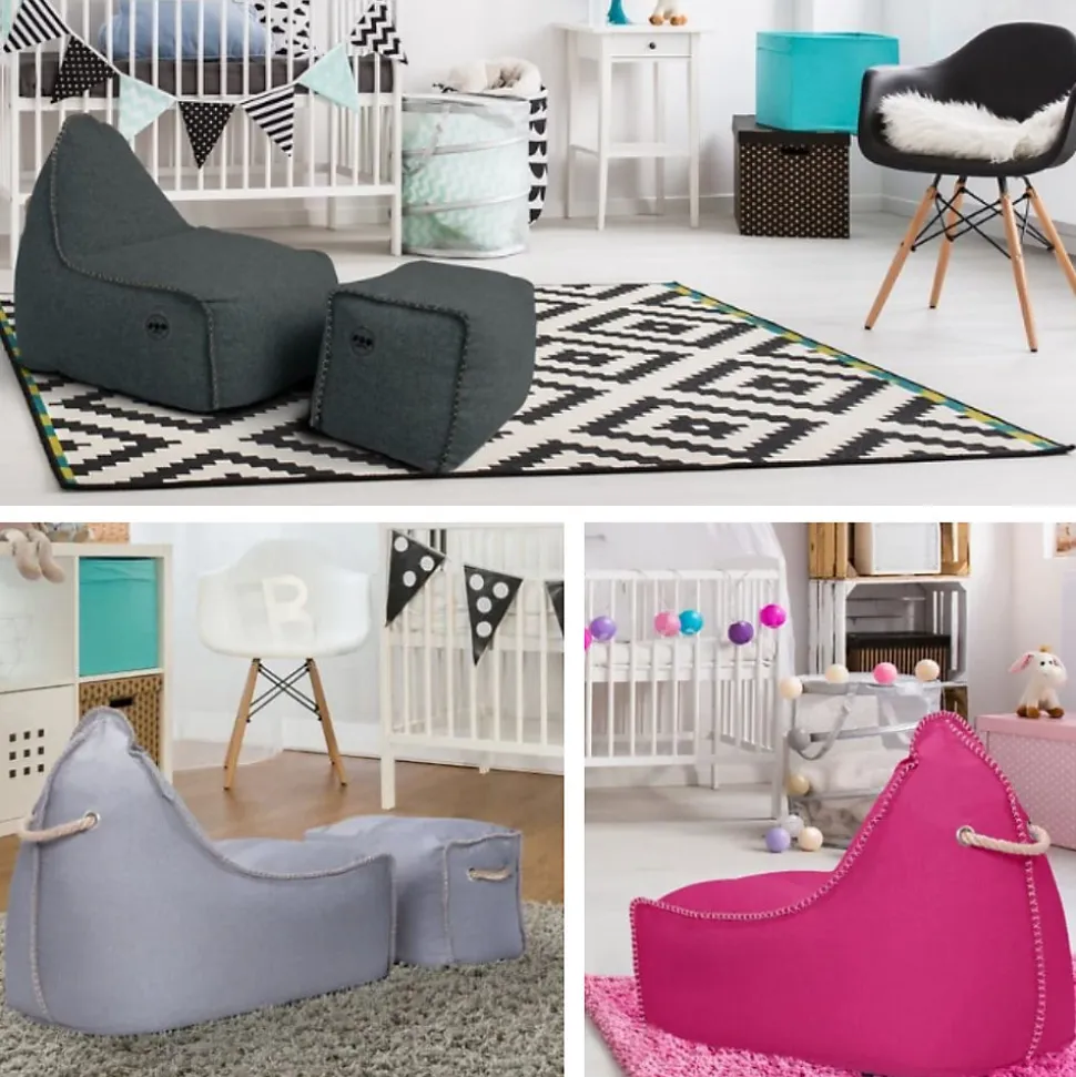 Soo Santaï MiniBuddy's Rest fauteuil poire + repose pieds 75x60x65 cm interieur dehoussable, surpiqures, Rose, sans polystyrène