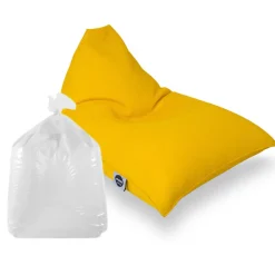 Soo Santaï Set Lazy Bro fauteuil poire + polystyrène 140x 120x90cm intérieur & extérieur, déhoussable et résistant aux UV, Jaune