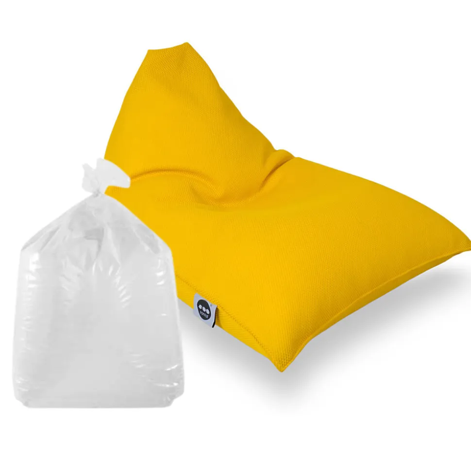 Soo Santaï Set Lazy Bro fauteuil poire + polystyrène 140x 120x90cm intérieur & extérieur, déhoussable et résistant aux UV, Jaune