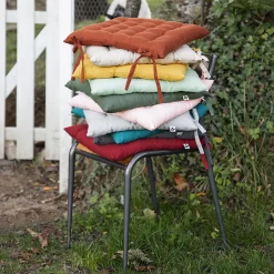 SOPHIE - Coussin de Chaise Matelassé 38x38cm Coton Coloris Nuage