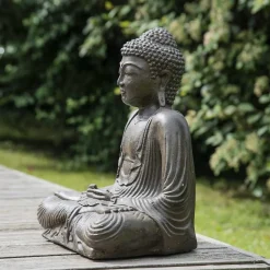 Statue bouddha assis position offrande brun 42 cm