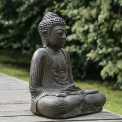 Statue bouddha assis position offrande brun 42 cm