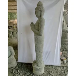 Statue de jardin en pierre bouddha debout prière 2 m
