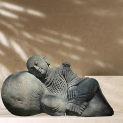Statue de jardin zen moine shaolin en pierre 1 m