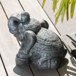 Statue eléphant assis 40cm gris antique