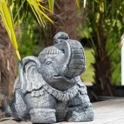 Statue eléphant assis 40cm gris antique