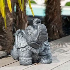 Statue eléphant assis 40cm gris antique