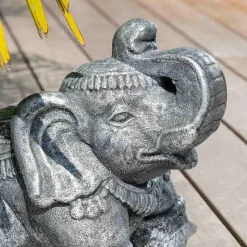 Statue eléphant assis 40cm gris antique