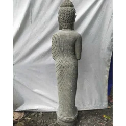 Statue en pierre volcanique bouddha debout position prière 1,50 m