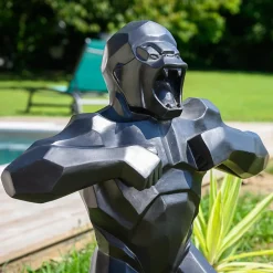 Statue jardin gorille origami noir 80 cm