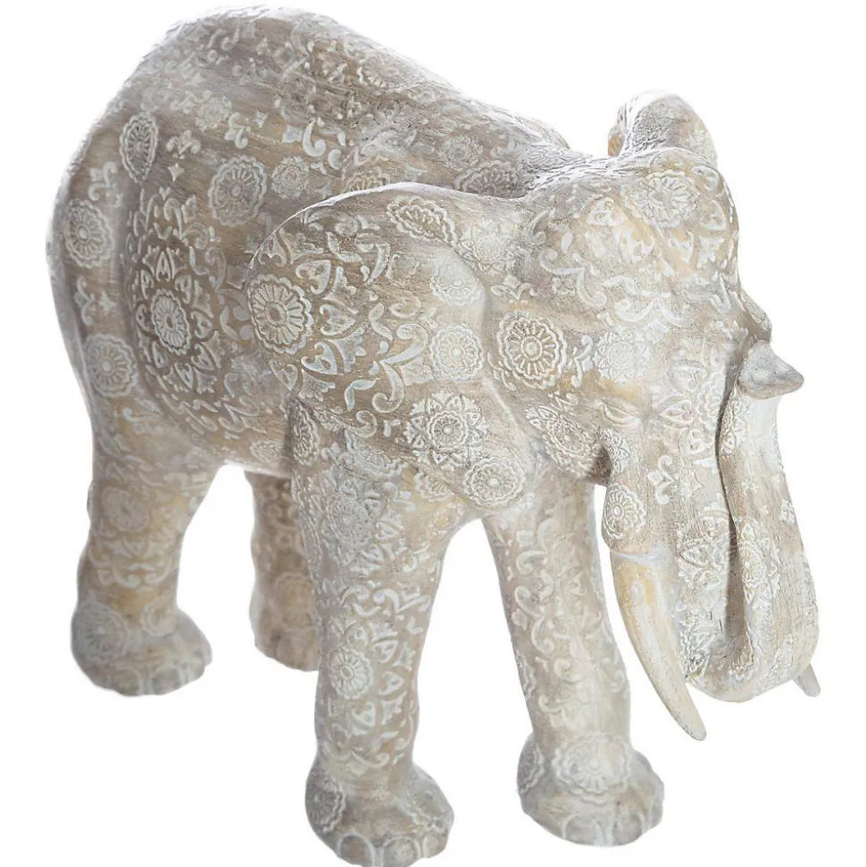 Statue éléphant Enzo - motifs gravés - effet blanchi H22 cm - Atmosphera