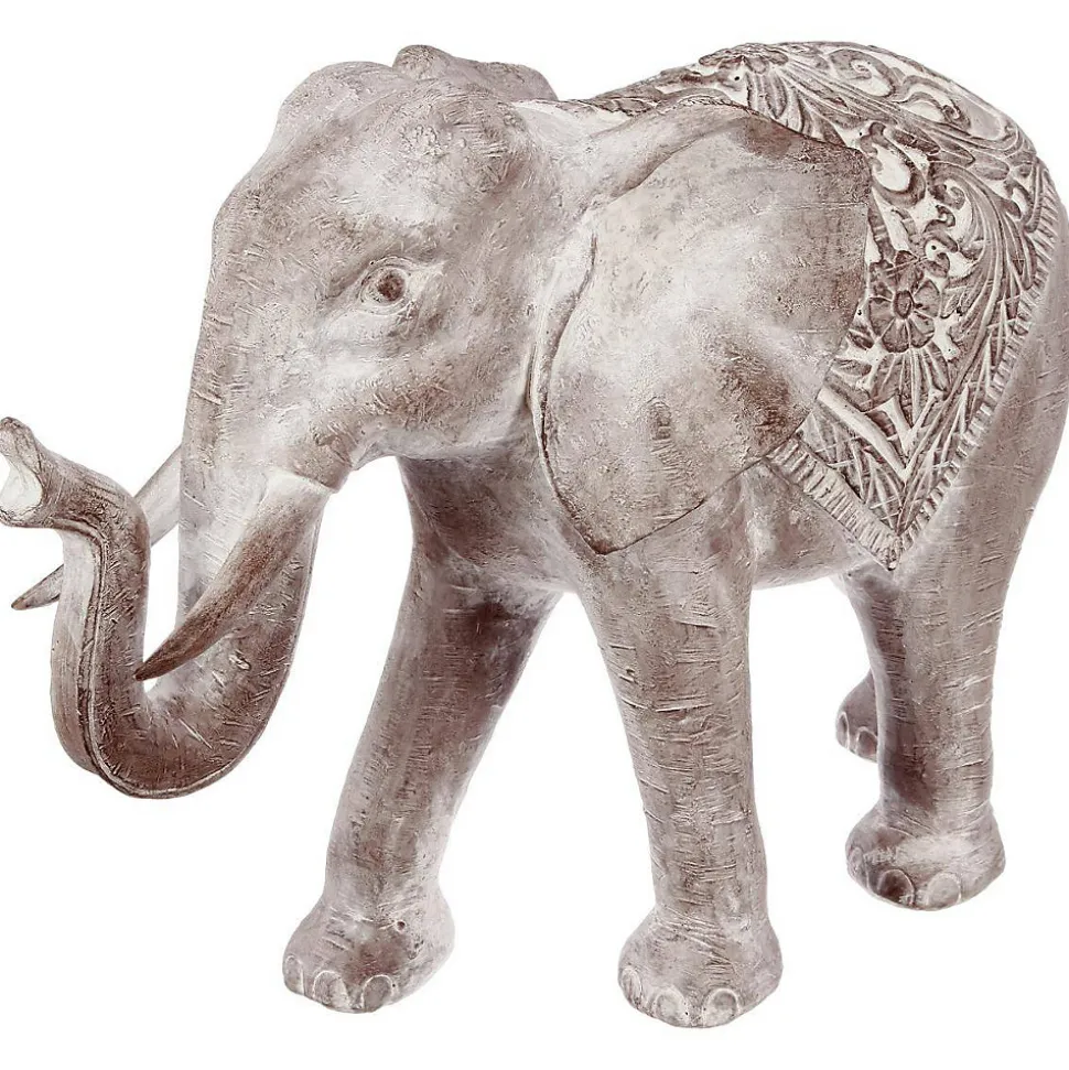 Statue éléphant Jade - résine - efffet blanchi H46 cm - Atmosphera