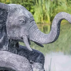Statue éléphant patiné noir gris assis 95 cm