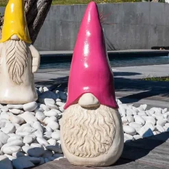 Statue moderne jardin tomte suédois rose 50 cm