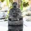 Statue moine shaolin assis gris patiné 40 cm