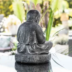 Statue moine shaolin assis gris patiné 40 cm