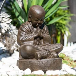 Statue moine shaolin brun antique 40 cm
