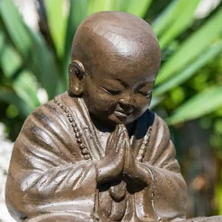 Statue moine shaolin brun antique 40 cm