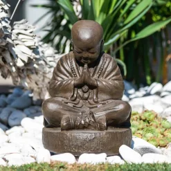 Statue moine shaolin brun antique 40 cm