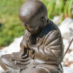 Statue moine shaolin brun antique 40 cm