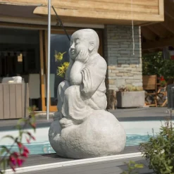 Statue moine shaolin pensif gris clair 80 cm