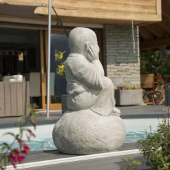 Statue moine shaolin pensif gris clair 80 cm