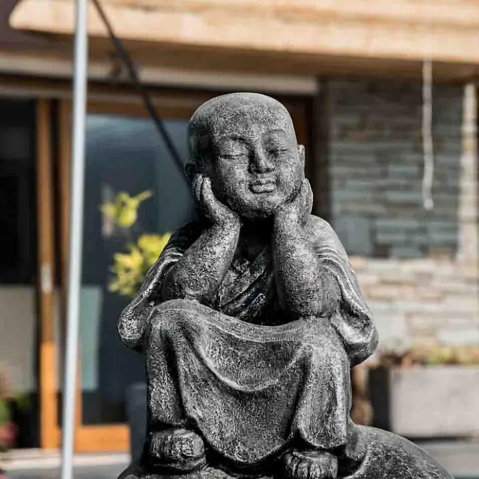 Statue moine shaolin pensif patiné gris 80 cm