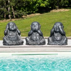 Statues de bouddha sagesse patiné gris 40 cm