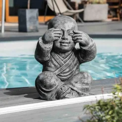 Statues moine de la sagesse patiné gris 40 cm