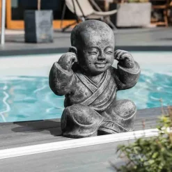 Statues moine de la sagesse patiné gris 40 cm